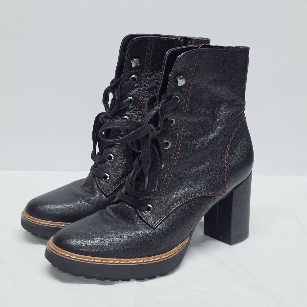 Naturalizer Women Callie Black Genuine Leather Mid Calf Lace Up Boots 6.5